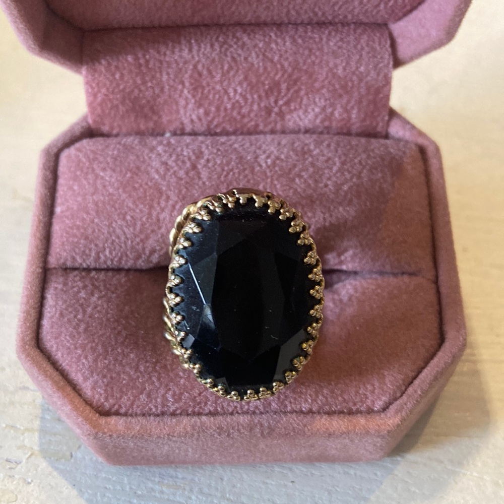 Faux Black onyx gold metal adjustable ring